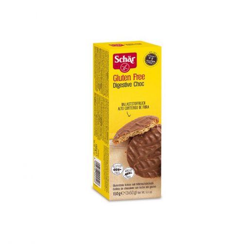 ביסקוויט מצופה בשוקולד חלב digestive choc ללא גלוטן | Schar